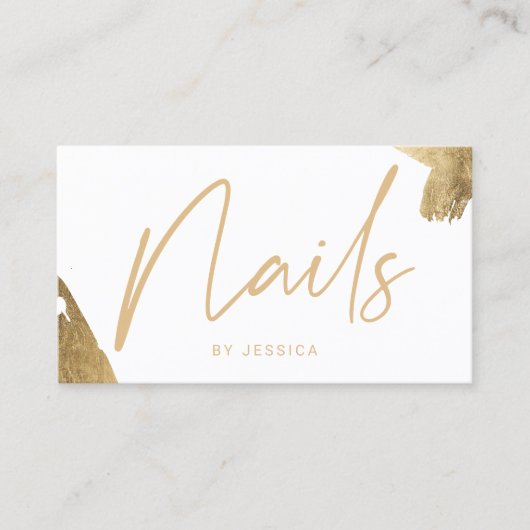 Nageltechniker, elegant goldfarbener Pinselstrich Visitenkarte (Vorderseite)