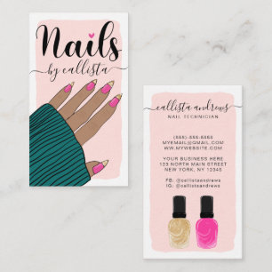 Nageltechniker Girly Pink Gold Hand Illustration Visitenkarte
