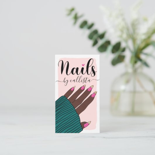 Nageltechniker Girly Pink Gold Hand Illustration Visitenkarte (Stehend Vorderseite)