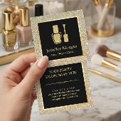 Nageltechniker Gold Glitzer Polnischer Flasche Quadratische Visitenkarte