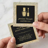 Nageltechniker Gold Glitzer Polnischer Flasche Quadratische Visitenkarte