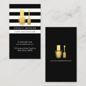 Nageltechniker Gold Polnische Flasche B&W Streifen Visitenkarte (Vorne/Hinten)
