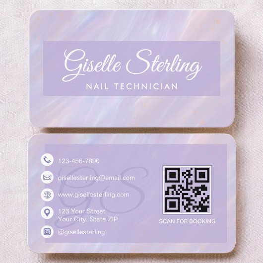 Nageltechniker Lila QR-Code Visitenkarte