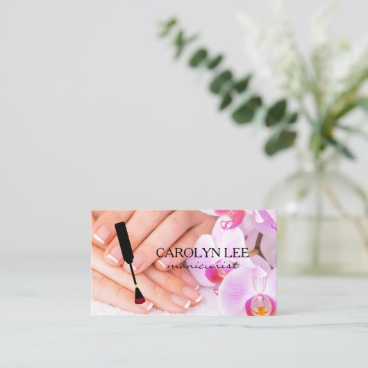 Nageltechniker | Manikarierte Hände Visitenkarte (Stehend Vorderseite)