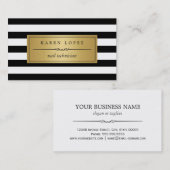 Nageltechniker - Moderne Schwarz-weiße Streifen Visitenkarte (Vorne/Hinten)