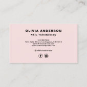 Nageltechniker Moderne Typografie Rosa Visitenkarte (Rückseite)