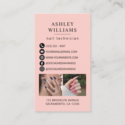 Nageltechniker Modernes QR Code Foto Visitenkarte (Rückseite)