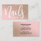 Nageltechniker Pink Gold Glitzer Typografie Visitenkarte (Vorne/Hinten)