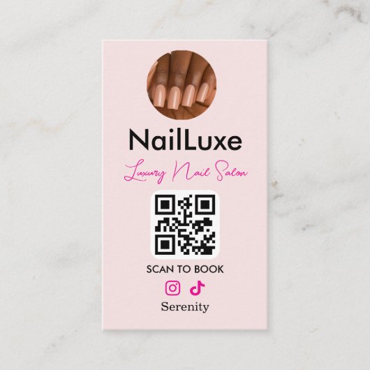 Nageltechniker Pink Instagram QR Foto Visitenkarte (Vorderseite)