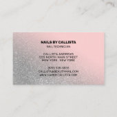 Nageltechniker Pink Silver Glitzer Typografie Visitenkarte (Rückseite)