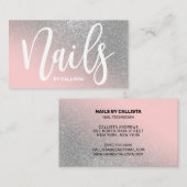 Nageltechniker Pink Silver Glitzer Typografie Visitenkarte (Vorne/Hinten)