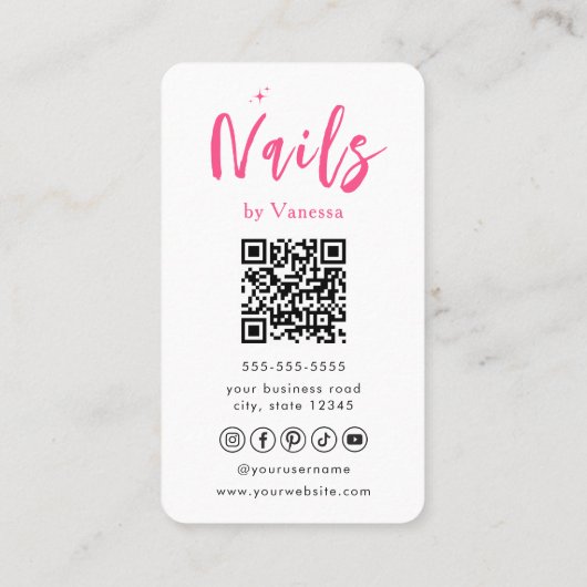 Nageltechniker Qr Code Nägel Art Salon Rosa Visitenkarte (Rückseite)
