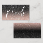 Nageltechniker schicke Rose Gold schwarzer Glitzer Visitenkarte (Vorne/Hinten)