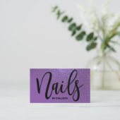 Nageltechniker Violet Lila Glitzer Typografie Visitenkarte (Stehend Vorderseite)