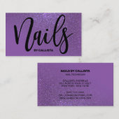 Nageltechniker Violet Lila Glitzer Typografie Visitenkarte (Vorne/Hinten)