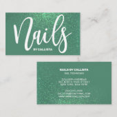 Nageltechnikerin Mermaid Aquamarin Glitzer Typogra Visitenkarte (Vorne/Hinten)