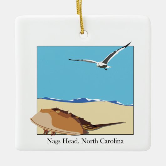Nags Head, NC Horseshoe Crab Seagull Beach Keramikornament (Vorderseite)