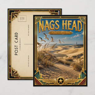 Nags Head North Carolina Vintage Art Deco Golden Postkarte