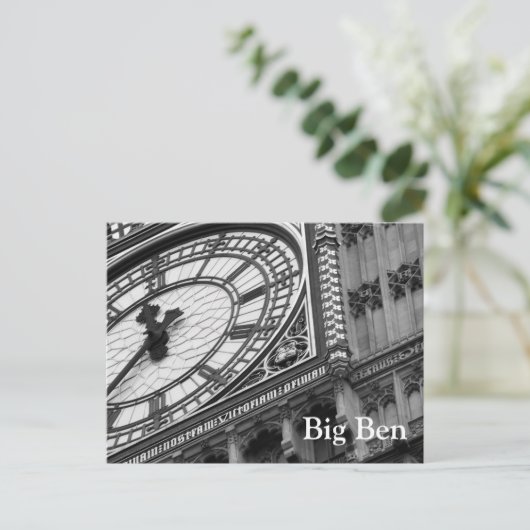 Nah auf Big Ben in Schwarzweiß Postkarte (Stehend Vorderseite)