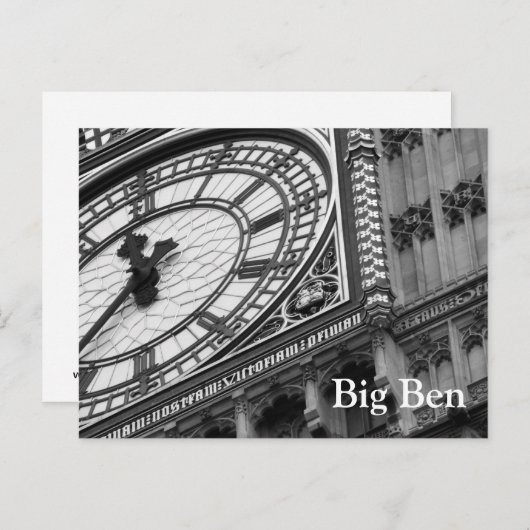 Nah auf Big Ben in Schwarzweiß Postkarte (Vorne/Hinten)