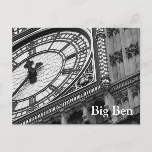 Nah auf Big Ben in Schwarzweiß Postkarte (Vorderseite)