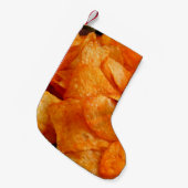 Nah aus saftig, knusprig, Pommes frites auf schwar Kleiner Weihnachtsstrumpf (Vorderansicht (hängend))