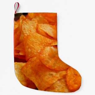 Nah aus saftig, knusprig, Pommes frites auf schwar Kleiner Weihnachtsstrumpf