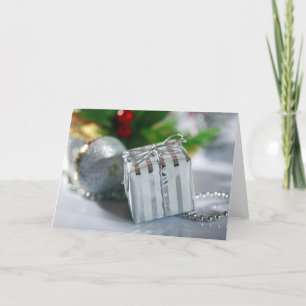 Nah oben von den Geschenkboxen Feiertagskarte