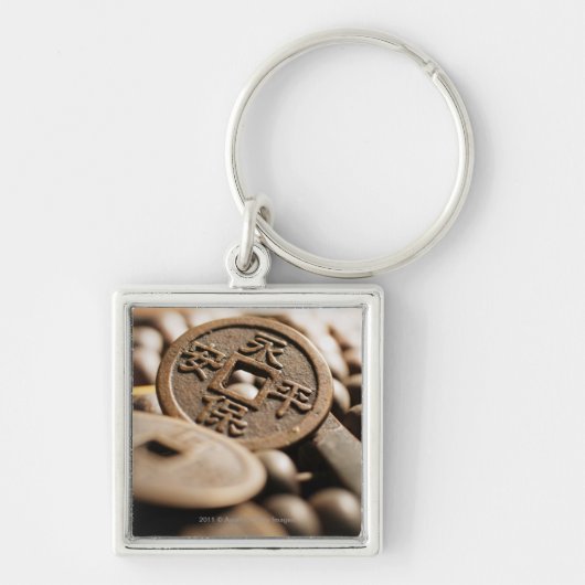 Nah oben von der chinesischen Münze Schlüsselanhänger (Vorne)
