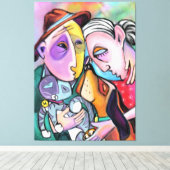 Nah-Strick-Familie - Kunststil - Original-Malerei Leinwanddruck (Insitu (Holzboden))