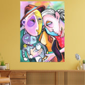 Nah-Strick-Familie - Kunststil - Original-Malerei Leinwanddruck (Insitu (Wohnzimmer))