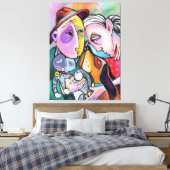 Nah-Strick-Familie - Kunststil - Original-Malerei Leinwanddruck (Insitu (Schlafzimmer))