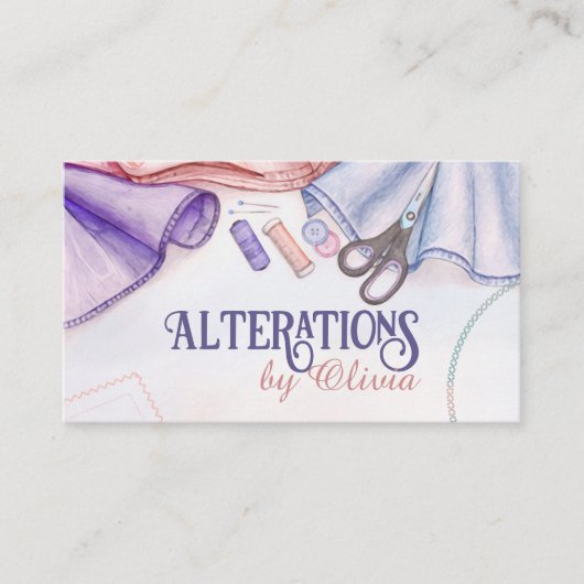 Näh- und Änderungsleistungen - Wasserfarben-Kunst Visitenkarte (Vorderseite)