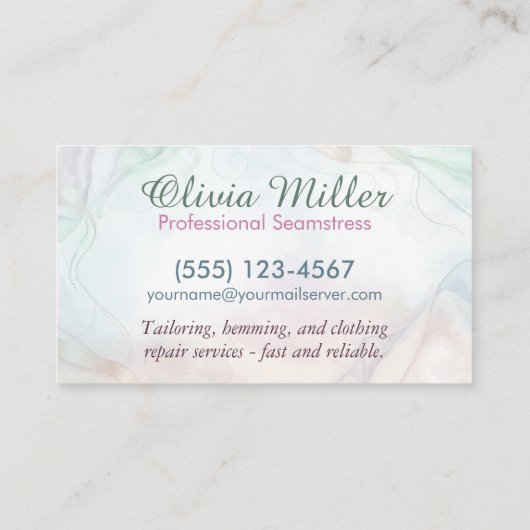 Näh- und Änderungsleistungen - Wasserfarben-Kunst Visitenkarte (Rückseite)