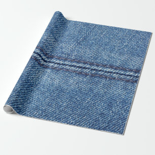 Nah-up mit blauem Denim-Hintergrund (Makro) Geschenkpapier