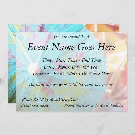 Nah-up-Papierparasol Einladung (Vorne/Hinten)