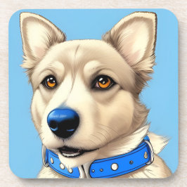 Nah-Up-Portrait eines Hundes mit blauem Collar Getränkeuntersetzer