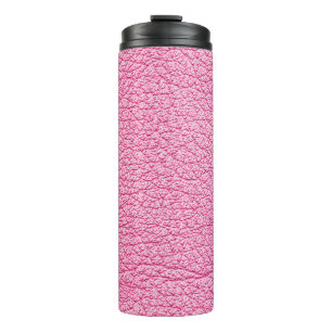 Nah-up rosa Leder, texturierter Hintergrund. Thermosbecher