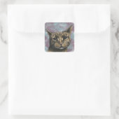 Nah Up Tabby Cat Realistisch Zeichnend Quadratischer Aufkleber (Tasche)