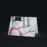 Nah-Up von Snowman mit Scarf und Top Hat Feiertagskarte<br><div class="desc">Naher Schneemann,  der einen Scarf und einen schwarzen Top-Hut trägt,  Stehend in einem schneebedeckten Birkenwald,  russischer Jack-Feenpark,  Ankerplatz,  südzentrale Alaska,  Winter | Design Pics / DanitaDelimont.com | US02 DPI0887</div>