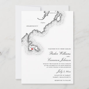 Nahant MA Map Elegant Black and White Wedding Einladung