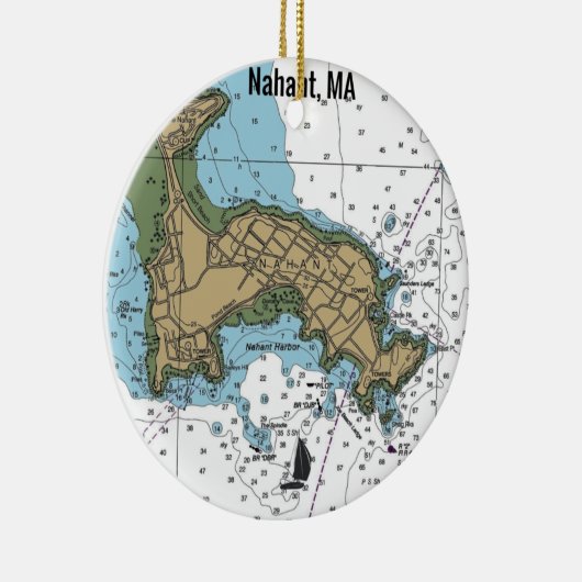 Nahant MA Nautical Chart Keramik Ornament (Rechts)