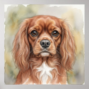 Nahaufnahme Cavalier King Charles Spaniel Aquarell Poster