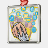 Nahaufnahme der Hand auf Computermaus Silbernes Ornament (Links)
