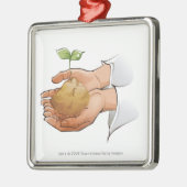 Nahaufnahme der Hände einer Person, die Sämling Silbernes Ornament (Links)