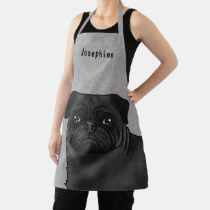Nahaufnahme des Cartoon-Hundegesichts einer schwar Schürze