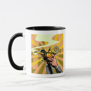 Nahaufnahme des Geschäftsmannes magische Lampe Tasse