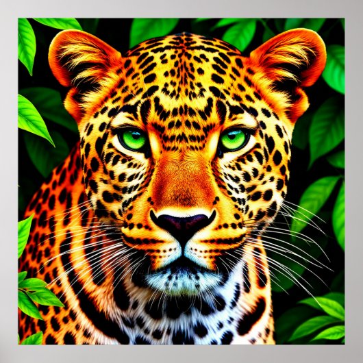 Nahaufnahme Jaguar Leopardengesicht mit grünen Aug Poster (Vorne)