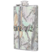 Nahaufnahme von Birkenstumpf, rustikaler Charme Flachmann (Links)