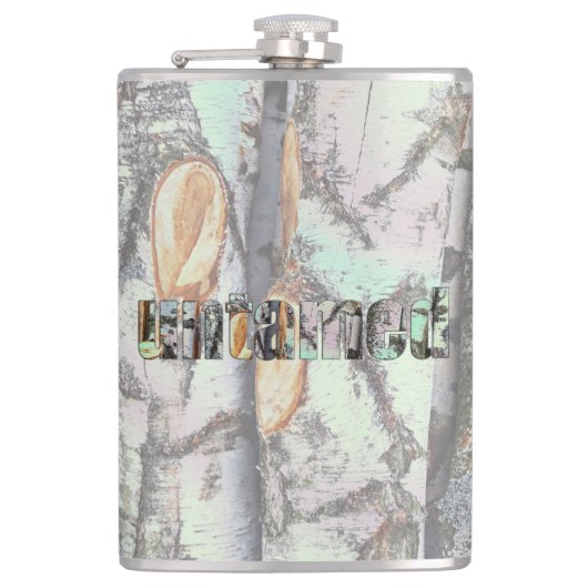 Nahaufnahme von Birkenstumpf, rustikaler Charme Flachmann (Vorderseite)